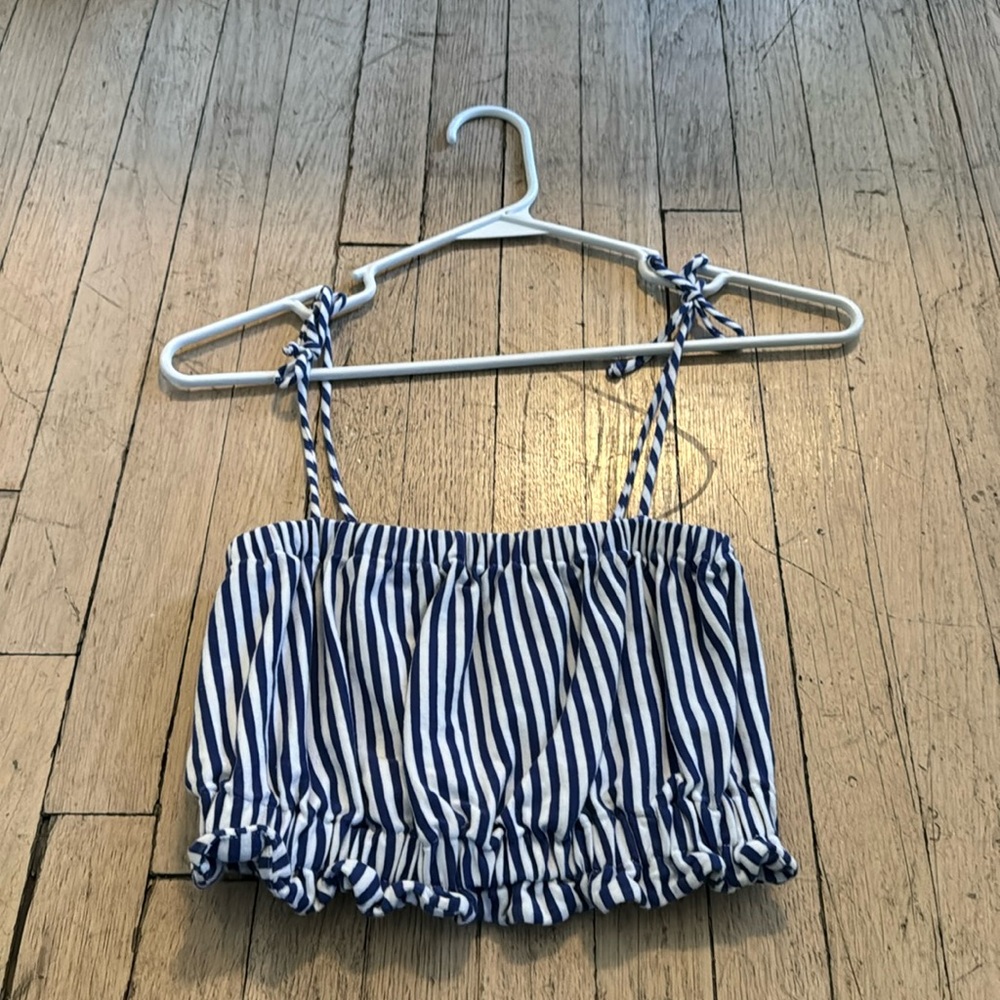 MDS Stripes Blue & White Striped Crop Top